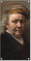 Tuinposter Zelfportret - Schilderij van Rembrandt van Rijn - 40x80 cm - Wanddecoratie Buiten - Tuinposter - Tuindoek - Schuttingposter - Tuinschilderij