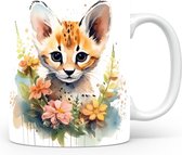 Mok met Serval Kat Beker voor koffie of tas voor thee, cadeau voor dierenliefhebbers, moeder, vader, collega, vriend, vriendin, kantoor