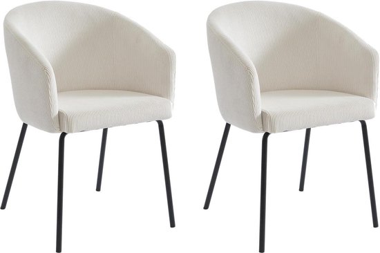 PASCAL MORABITO Set van 2 stoelen met armleuningen van ribfluweel en metaal - Crèmewit - MORONI van Pascal MORABITO L 56.5 cm x H 79 cm x D 58.5 cm