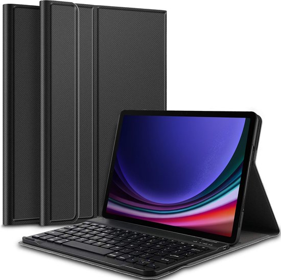 Foto: Hoes met toetsenbord geschikt voor samsung galaxy tab s9 plus s9 fe plus keyboard book case cover hoesje zwart