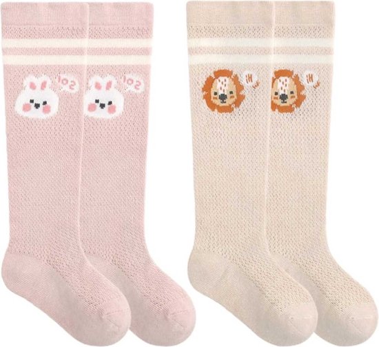 2 Paar Beige/Roze Katoenen Kniekousen voor Baby's (0-3 Jaar) - Ultiem Comfort & Stijlvol Ontwerp voor de Kleintjes