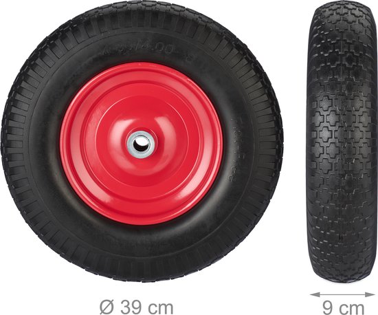 Relaxdays kruiwagenwiel 4.00-8 - massief rubber - stalen velg - lekvrij - 100 kg - zwart-rood - zwart van Relaxdays — afbeelding 4