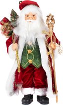 Viv! Christmas Kerst Decoratiebeeld - Kerstman met zak vol cadeaus - rood groen goud - 46cm