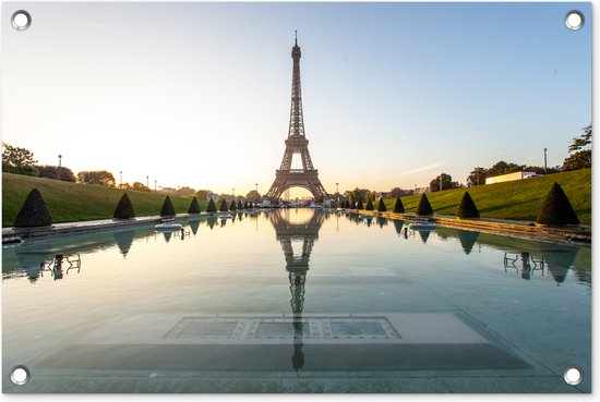Tuindecoratie Parijs - Eiffeltoren - Water - 60x40 cm - Tuinposter - Tuindoek - Buitenposter
