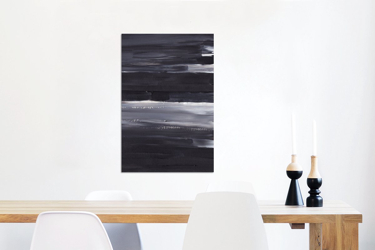 Wanddecoratie Metaal - Aluminium Schilderij Industrieel - Verf - Abstract - Zwart - 60x90 cm - Dibond - Foto op aluminium - Industriële muurdecoratie - Voor de woonkamer/slaapkamer