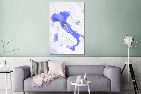 Décoration murale Métal - Peinture Aluminium Industriel - Cartes - Aquarelle - Italie - 80x120 cm - Dibond - Photo sur aluminium - Décoration murale industrielle - Pour le salon/chambre