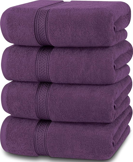 Badhanddoekenset, 4-pack - Premium 100% Ring Spun Cotton - Snel droog, zeer absorberend, zacht aanvoelende handdoeken, perfect voor dagelijks gebruik (Pruim), 69 x 137 cm