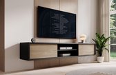 Meubella - Meuble TV Fortunato - Anthracite - Chêne - 180 cm - 2 portes