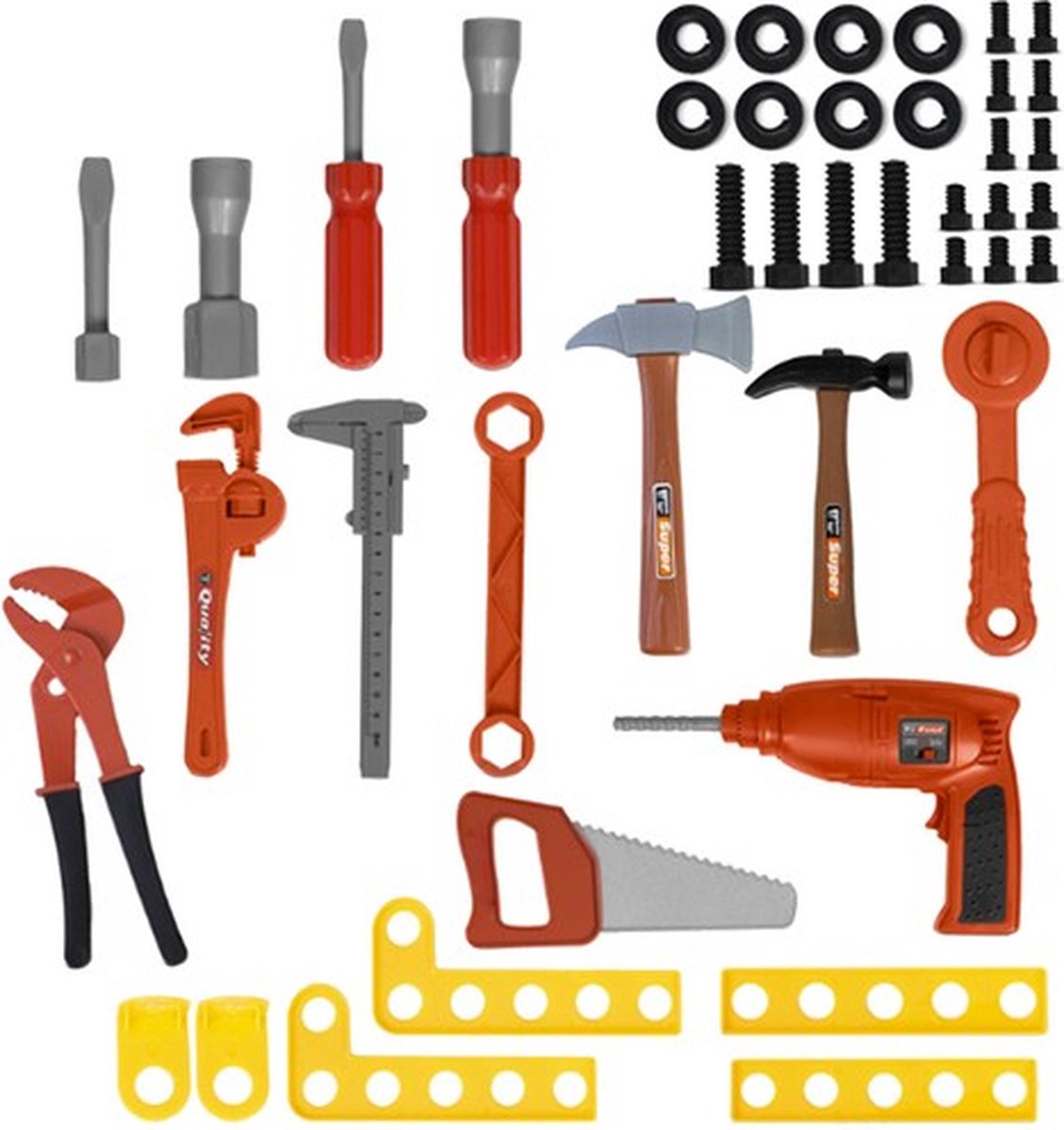 Playos® - Speelgoedwerkbank - Rood / Zwart - met Boormachine - Gereedschap - Klussen - Rollenspel Speelgoed - Educatief Speelgoed - Speelgoed Gereedschap - Werktafel - Werkbank -Bouwset — afbeelding 4