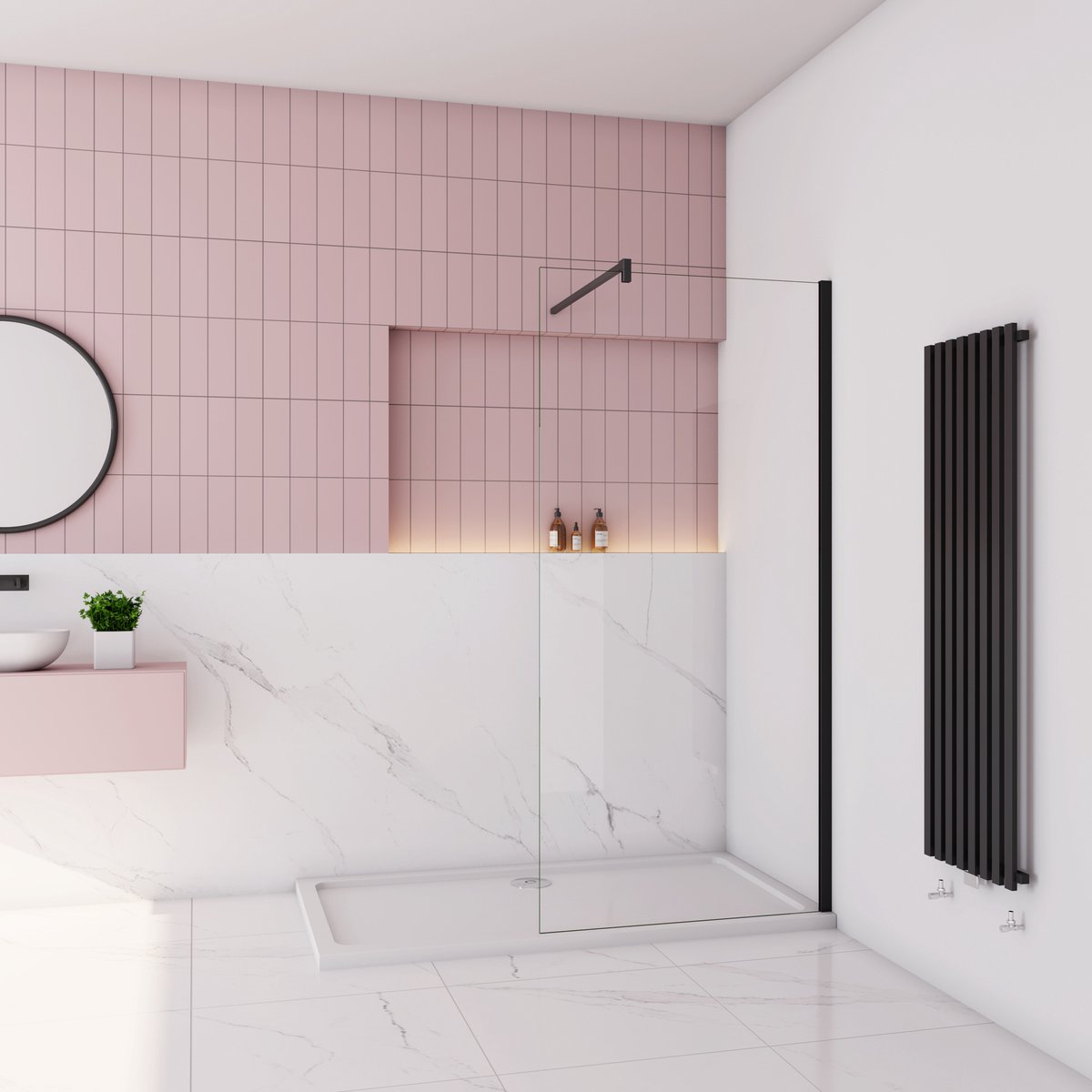 Inloopdouche 160x200cm zwart + F-vorm 90cm Stabilisatiestang,10mm NANO EasyClean veiligheidsglas