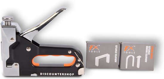 Discountershop Handtacker Set - Nietpistool met Nietjes - 1 Set met 3 Soorten Nietjes - Metaal - Oranje & Zwart Bureauaccessoires