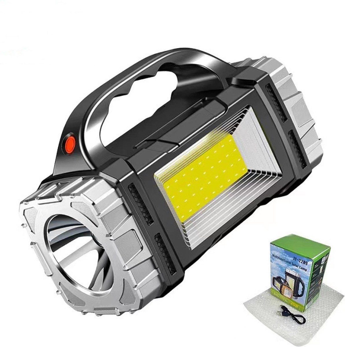 Multifunctionele LED zaklamp met Rood en Blauw Waarschuwingslicht- Perfect voor Outdoor, Kamperen, Wandelen - 1500mAh, 100m Bereik, Solar & USB Oplaadbaar-zwart/zilver — cadeau in Sport & Outdoor - foto 7