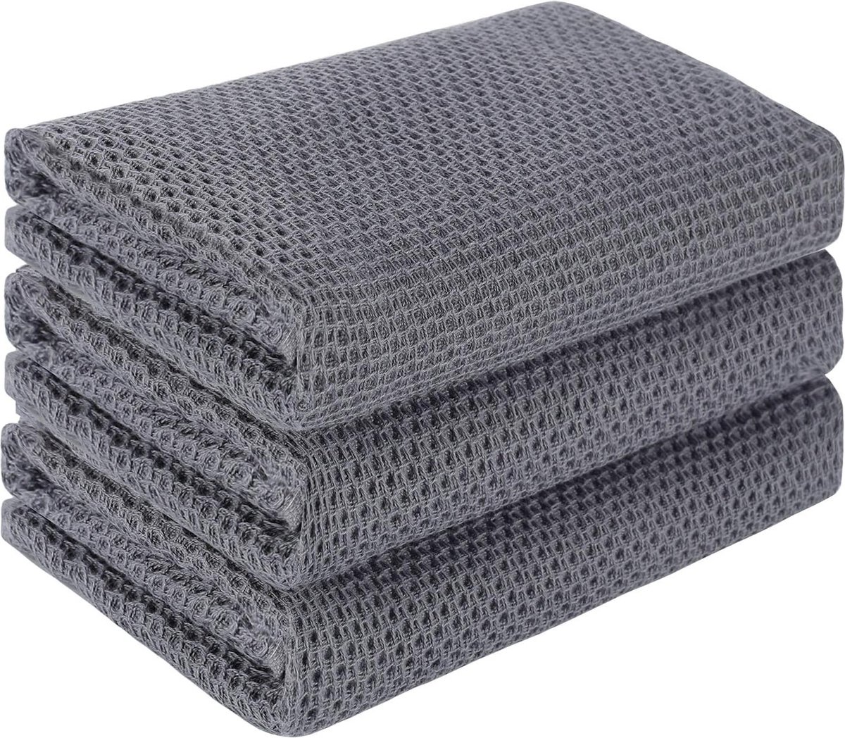 Keukenhanddoeken theedoeken katoen wafeldoek theedoeken handdoekenset absorberende droogdoeken spoeldoeken keukendoeken met ophanglus 33 x 74 cm verpakking van 3 stuks grijs