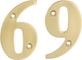 AMIG Huisnummer 69 - massief messing - 5cm - incl. bijpassende schroeven - gepolijst - goudkleur
