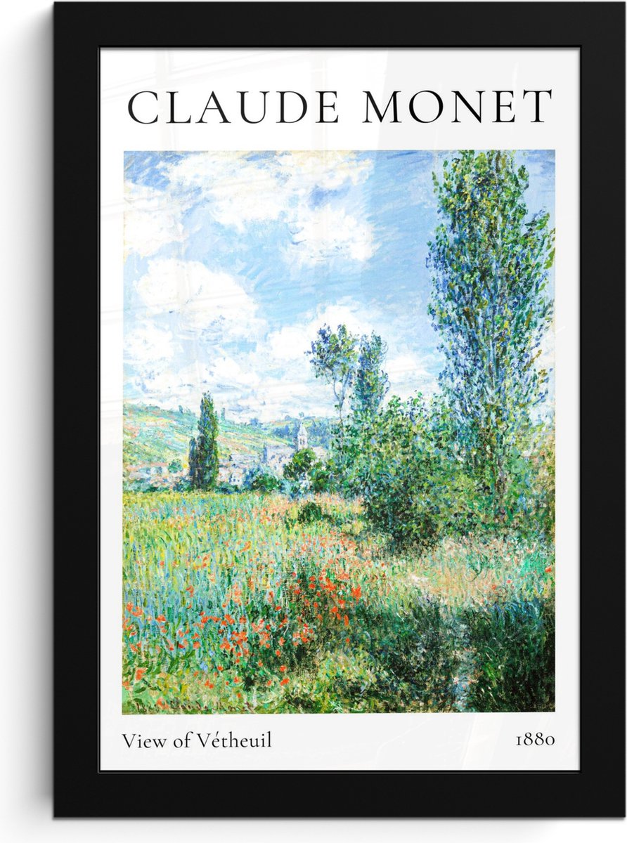 FrameYourWall Poster in lijst - Fotolijst 20x30 cm - Posters - Claude Monet - View of Vétheuil - Kunst - Oude meesters - Posterlijst zwart - Decoratie - Wanddecoratie woonkamer - Muurdecoratie slaapkamer