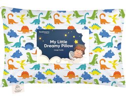 Hoofdkussen voor kleine kinderen met kussensloop, zacht biologisch katoenen kussen voor kinderen, wasbaar hoofdkussen voor kleine kinderen, kinderkussen voor peuters, kinderkussen (Happy Dino)