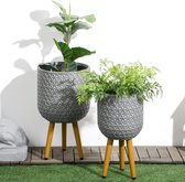 Zaza Home Bloempotten 2 Set, plant potten met verwijderbare voeten, afvoersgaten, planter, kruidenpot voor binnen- en buitenruimte, mgo, grijs