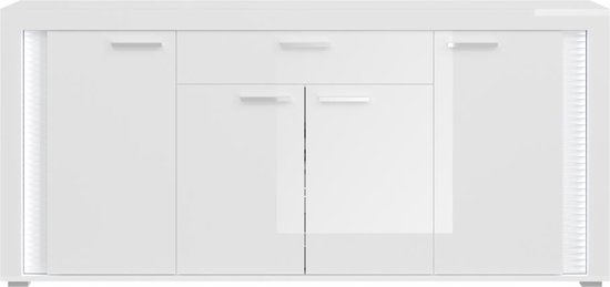 Skylight dressoir 4 deuren, 1 lade met licht hoog glans wit,glas grijs,wit.