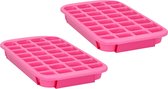 XL ijsblokjes vorm - 2x - 32 ijsklontjes - fuchsia roze - 33 x 18 x 3.5 cm - rubber - ijsblokjesvorm
