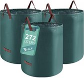 3 x 272L tuinafvalzak, tuinzak met handvatten, gemakkelijk te transporteren, grote bladzakken, opvouwbaar en gemakkelijk op te bergen, zelfstandig, tuinafvalzak, stabiel tot 50 kg, ideaal voor tuinafval