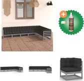 vidaXL 7 delige Loungeset met kussens massief grenenhout grijs Tuinset Inclusief Houtreiniger en verfrisser