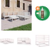 vidaXL 6 delige Loungeset massief grenenhout wit Tuinset Inclusief Houtreiniger en verfrisser