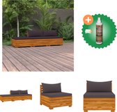 vidaXL Ensemble de salon 3 pièces avec coussins Ensemble de jardin en bois d'acacia massif comprenant un nettoyant et un assainisseur pour bois