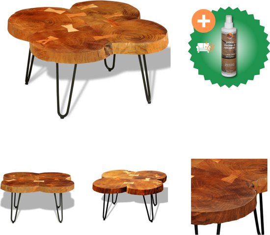 vidaXL Salontafel Bois de Sesham - 65 x 65 x 35 cm - Artisanat Uniek - Marron - Table - Comprend un nettoyant et un assainisseur pour bois