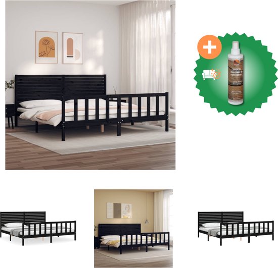 vidaXL Bedframe met hoofdbord massief hout zwart 6FT Super King - Bed - Inclusief Houtreiniger en verfrisser