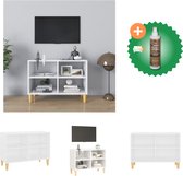 vidaXL Tv-meubel met massief houten poten 69-5x30x50 cm wit - Kast - Inclusief Houtreiniger en verfrisser
