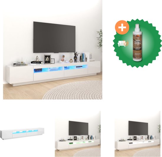 vidaXL Tv-meubel met LED-verlichting 260x35x40 cm hoogglans wit - Kast - Inclusief Houtreiniger en verfrisser
