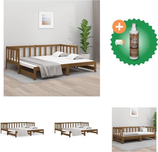 vidaXL Slaapbank uitschuifbaar 2x(80x200) cm grenenhout honingbruin - Bed - Inclusief Houtreiniger en verfrisser