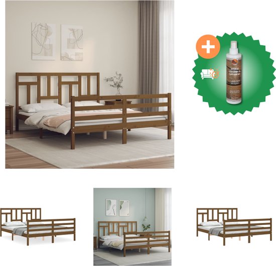 vidaXL Bedframe met hoofdbord massief hout honingbruin 5FT King Size - Bed - Inclusief Houtreiniger en verfrisser