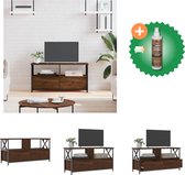 vidaXL Tv-meubel 90x33x45 cm bewerkt hout en ijzer bruineikenkleurig - Kast - Inclusief Houtreiniger en verfrisser