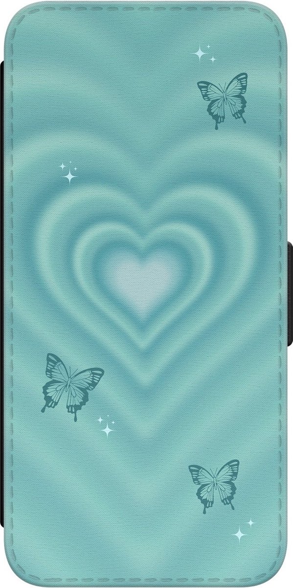 Leuke Telefoonhoesjes - Hoesje geschikt voor Samsung Galaxy S20 FE - Retro hart vlinder - Wallet Case met pasjeshouder - Print / Illustratie - Blauw