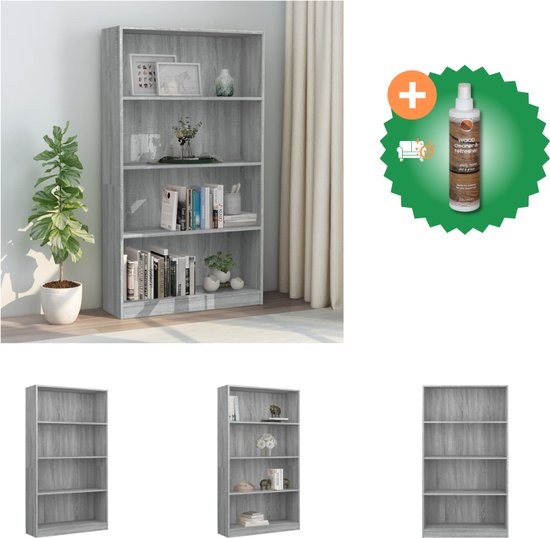 vidaXL Boekenkast met 4 schappen 80x24x142 cm bewerkt hout grijs - Kast - Inclusief Houtreiniger en verfrisser