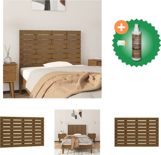 vidaXL Hoofdbord wandmontage 106x3x63 cm grenenhout honingbruin - Bedonderdeel - Inclusief Houtreiniger en verfrisser