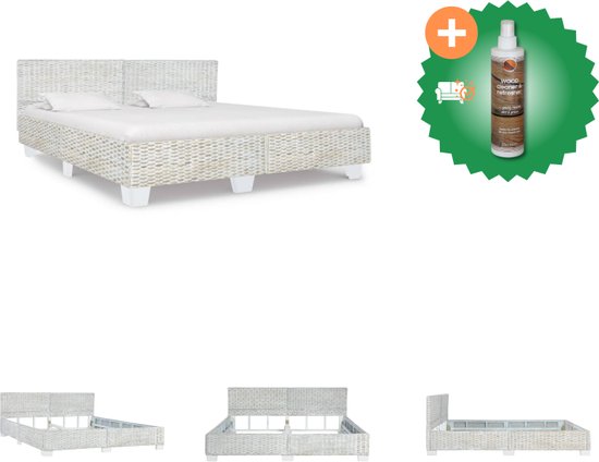 vidaXL Cadre de lit Rotin naturel Gris 180x200 cm - Lit - Comprend un nettoyant et un rafraîchisseur pour bois