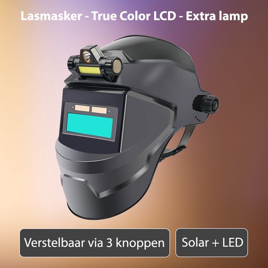 Foto: Automatisch dimbare lashelm true color lcd extra led lamp lichtgewicht sterk verstelbaar 180 graden ingebouwd zonnepaneel sensor lashelm voor lassen