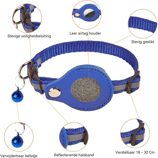 Foto: Kattenhalsband geschikt voor apple airtag houder gps tracker halsband hond tracker zonder abbonement 18 32 cm blauw