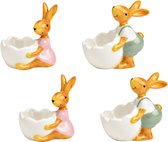 Viv! Décoration de Noël Pâques - Coquetier avec lapin de Pâques en céramique - lot de 4 - Pâques - rose vert - 9cm