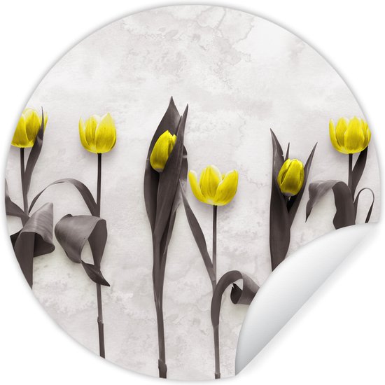 Foto: Wallcircle muurstickers behangcirkel bloemen tulpen marmer 50x50 cm muurcirkel zelfklevend ronde behangsticker