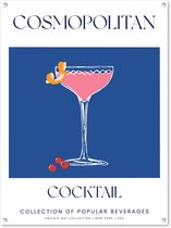 Tuinposter 90x120 cm - Cocktail - Cosmopolitan - Vintage - Blauw - Tuindecoratie voor buiten - Schutting decoratie - Tuin - Beach bar accessoires - Tuindoek - Buitenposter