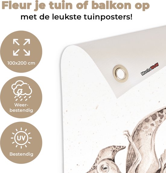 Affiche de clôture Dino - Enfants - Jungle - Plantes - Kids - 100x200 cm - Toile de jardin