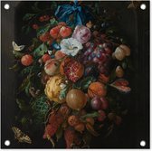 Tuinposters Festoen van vruchten en bloemen - Schilderij van Jan Davidsz. de Heem - 50x50 cm - Tuindoek - Buitenposter