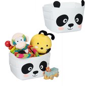 Relaxdays 2x opbergmand kinderkamer - vilten mand panda - opvouwbare speelgoedmand - baby