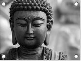 Tuin decoratie Boeddha - Grijs - Spiritualiteit - Buddha beeld - Religie - 40x30 cm - Tuindoek - Buitenposter