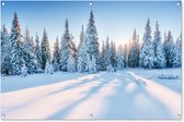 Tuinposter - Tuindoek - Tuinposters buiten - Bos - Sneeuw - Winter - 120x80 cm - Tuin