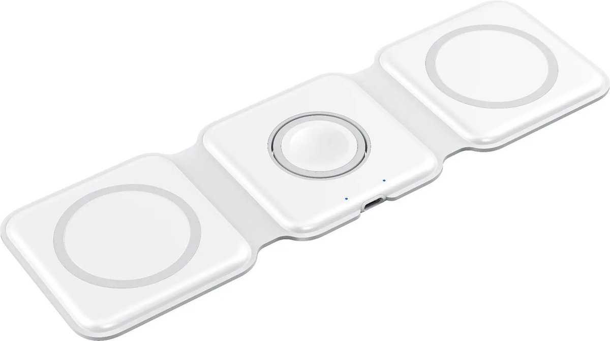 DrPhone PowerMag – 3 In 1 Magnetische Draadloze Oplader – Opvouwbaar – Geschikt Voor IOS Telefoons Met Magnetische Ring / IOS Horloge & IOS Oordoppen - Wit