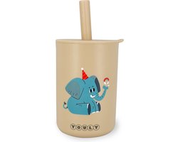 Youly® Rietjesbeker Olifant - Drinkbeker Kinderen - Kinderservies - Baby Cadeau - Siliconen Beker - Velige Drinkbeker - Crème- 160 ml